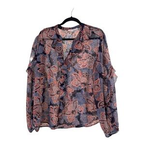 Chico's Navy and Red Floral Blouse size 2.5 (14)‎